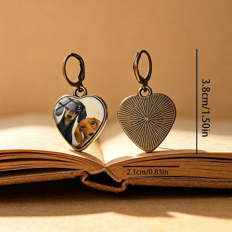 Vintage Dachshund Heart Earrings