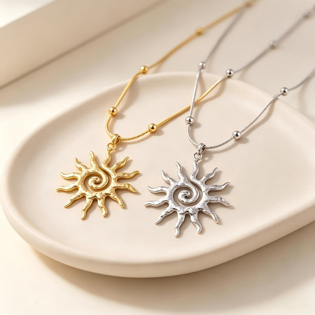 Boho Spiral Sun Pendant Necklace