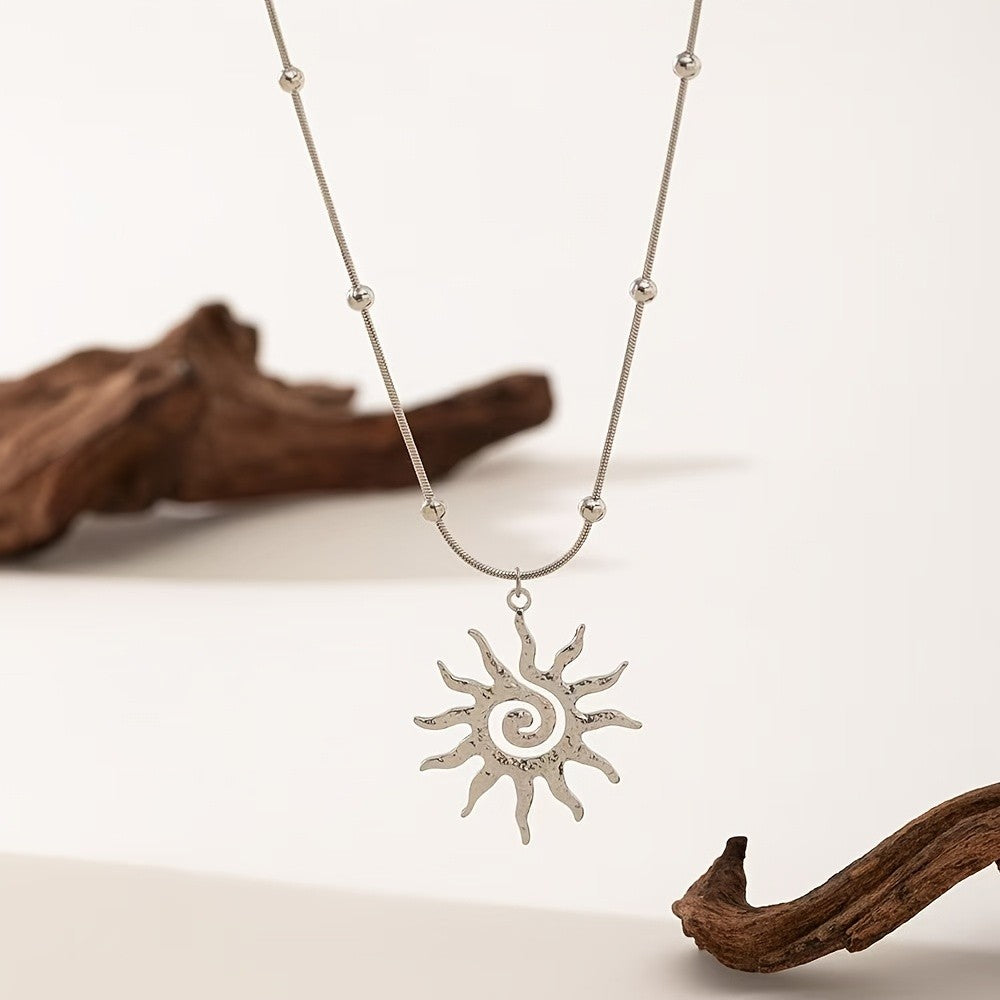 Boho Spiral Sun Pendant Necklace