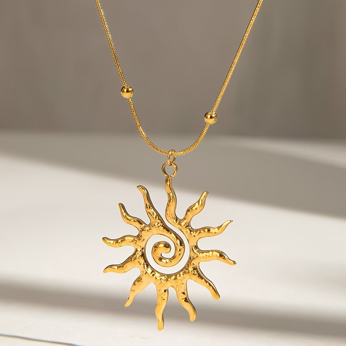 Boho Spiral Sun Pendant Necklace
