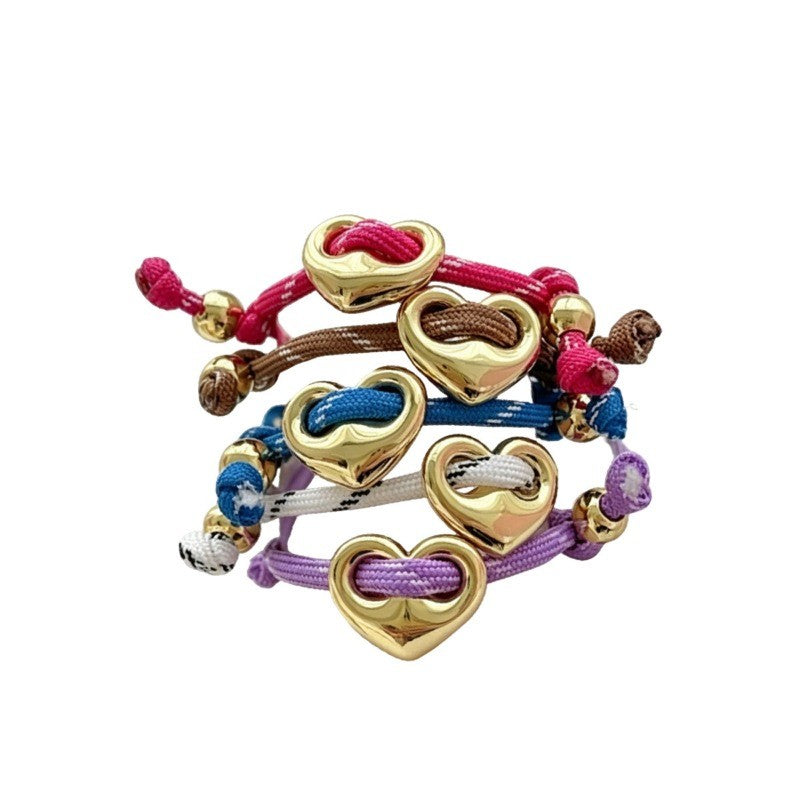 18k Boho Multi-Color Braided Heart Bracelet Set