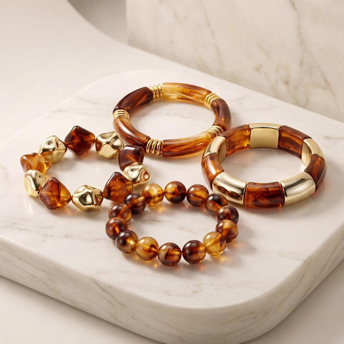 Boho Amber Acrylic Bead Bracelet Set