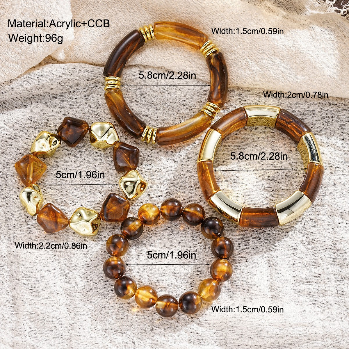 Boho Amber Acrylic Bead Bracelet Set