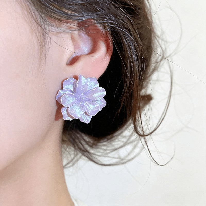 5pc Romantic Iridescent Resin Flower Stud Earring Set