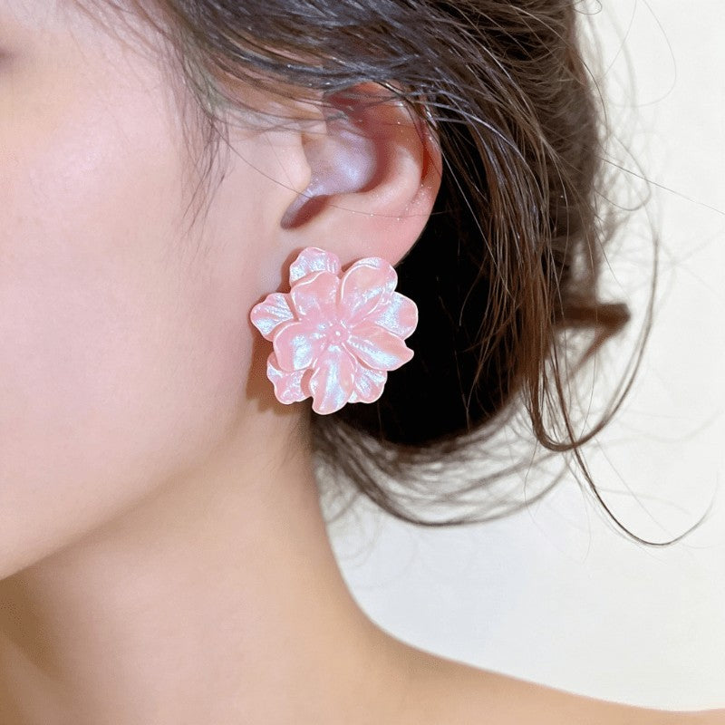 5pc Romantic Iridescent Resin Flower Stud Earring Set