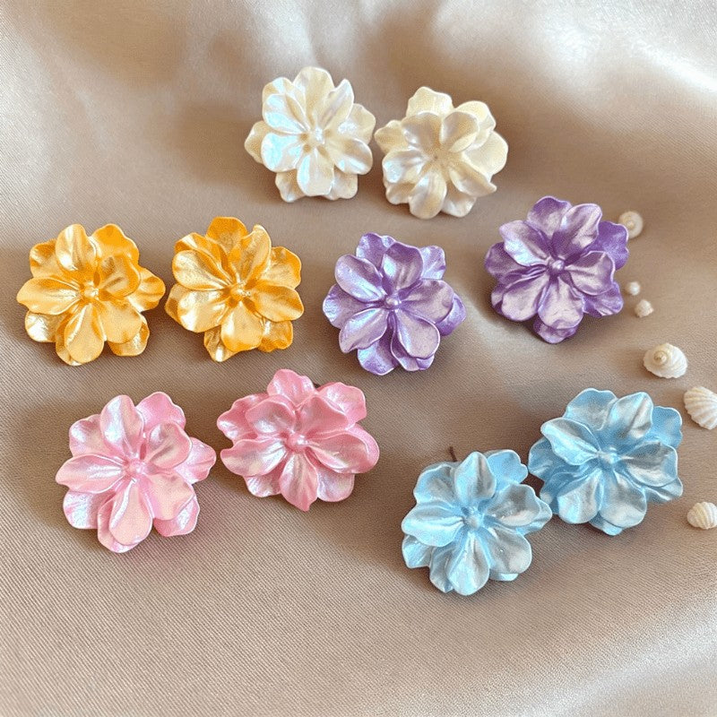 5pc Romantic Iridescent Resin Flower Stud Earring Set