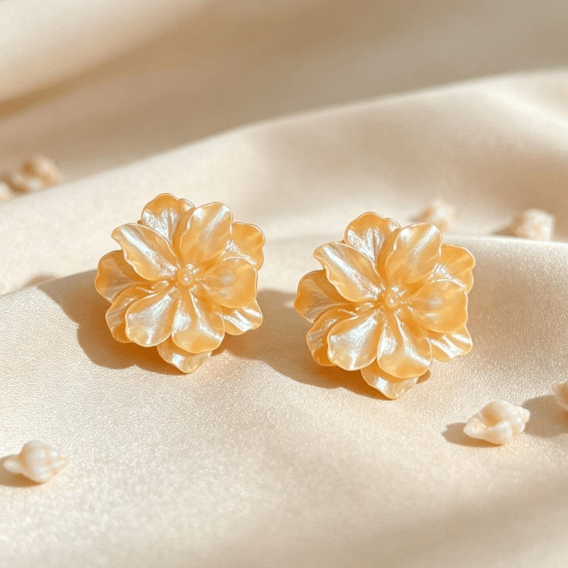 5pc Romantic Iridescent Resin Flower Stud Earring Set