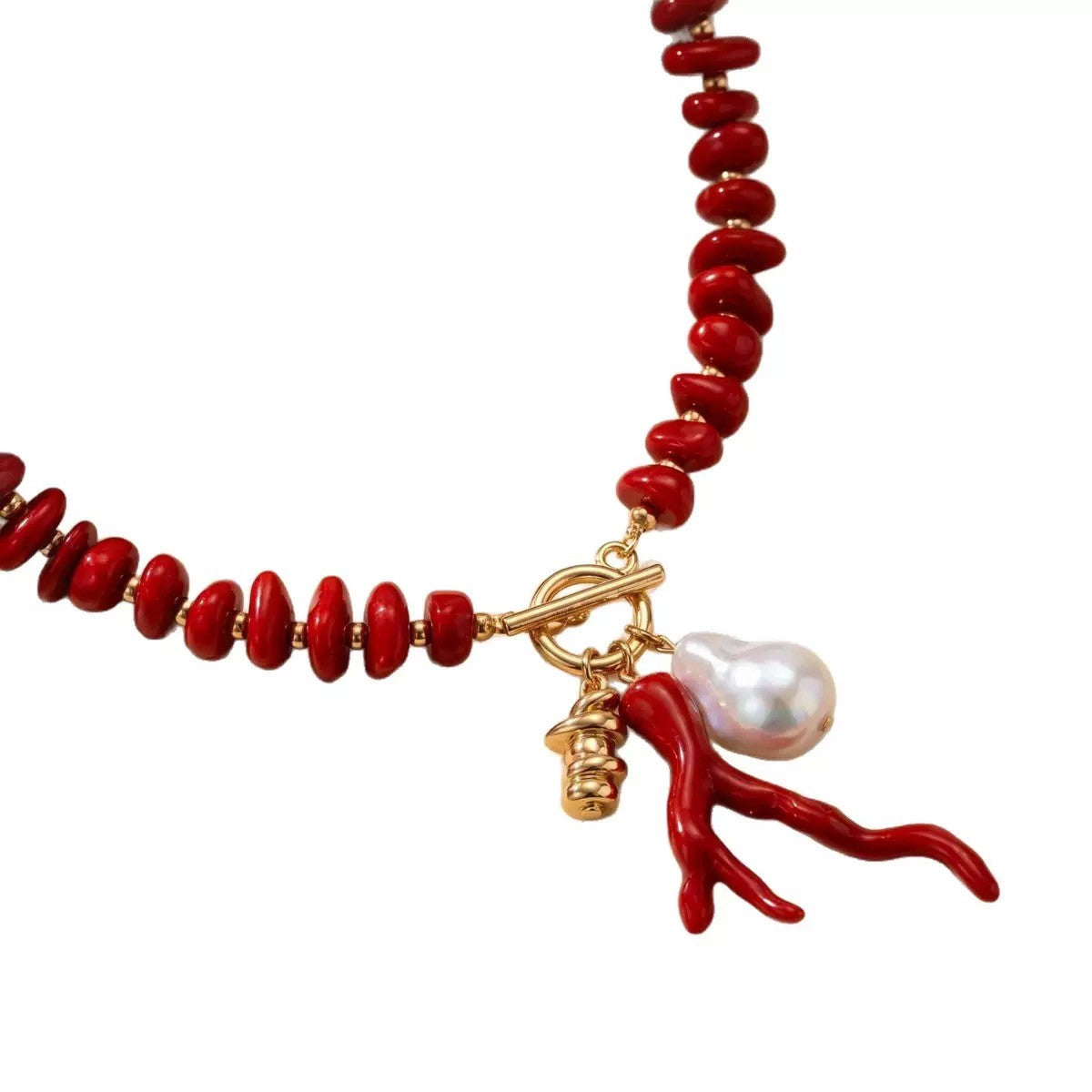 Boho Red Coral Branch Pearl Anklet