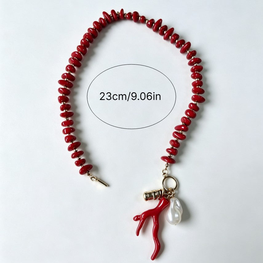 Boho Red Coral Branch Pearl Anklet