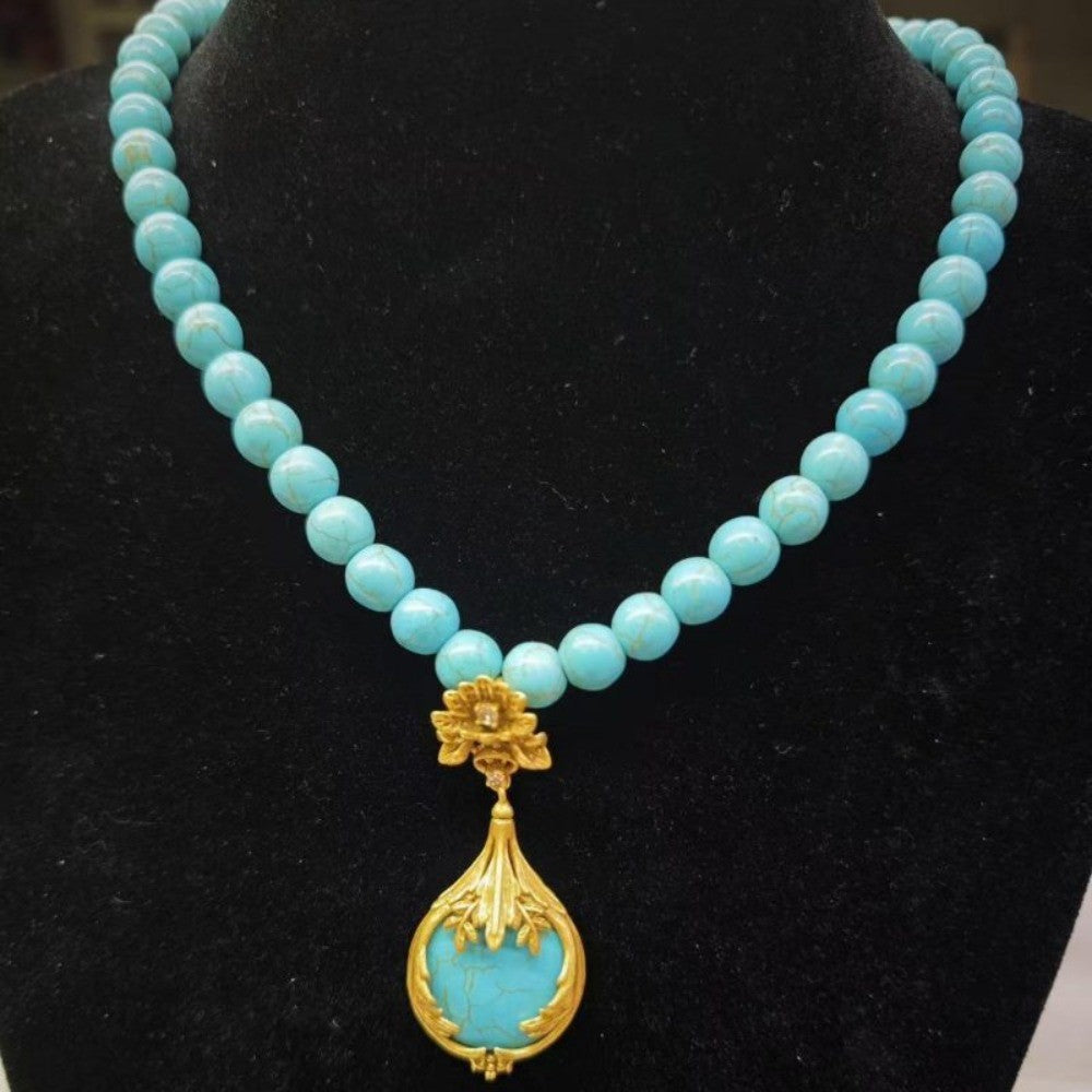 Vintage Turquoise Lotus Necklace & Earring Set