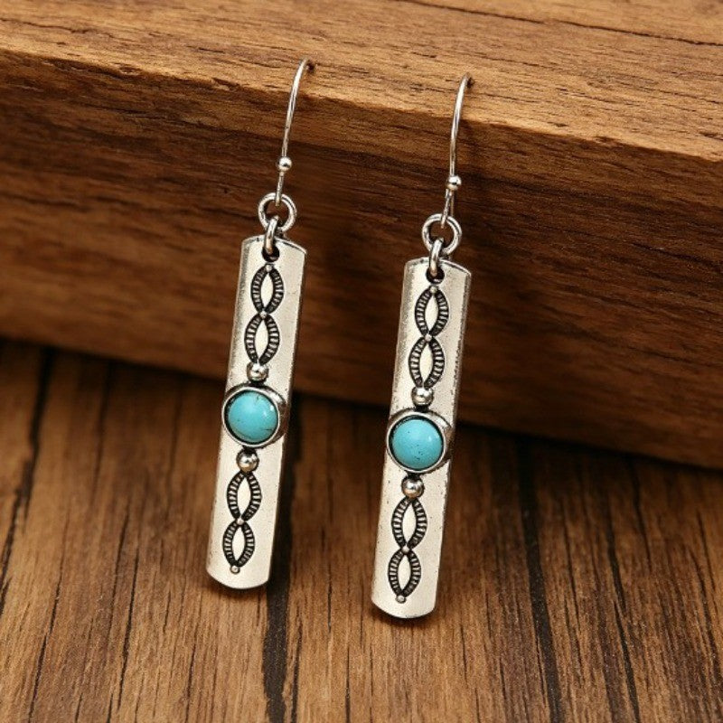 Boho Vintage Turquoise Bar Dangle Earrings