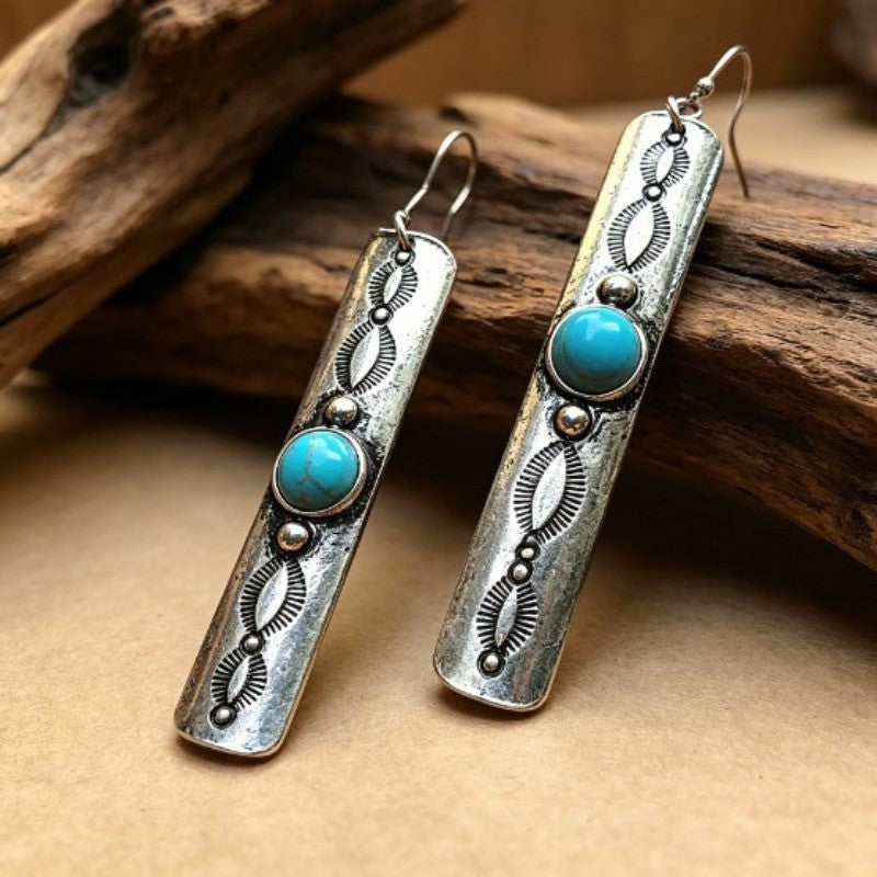 Boho Vintage Turquoise Bar Dangle Earrings