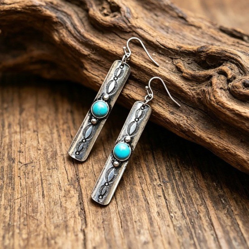 Boho Vintage Turquoise Bar Dangle Earrings