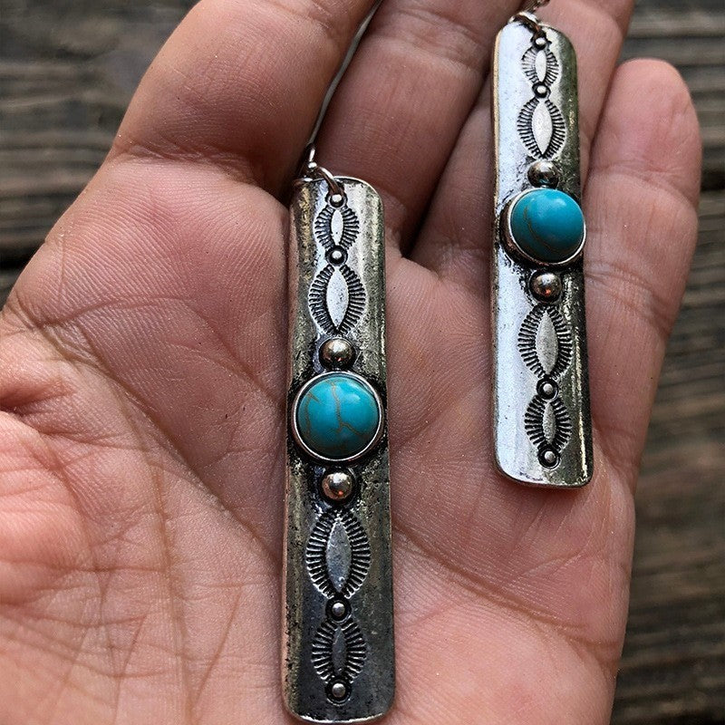Boho Vintage Turquoise Bar Dangle Earrings