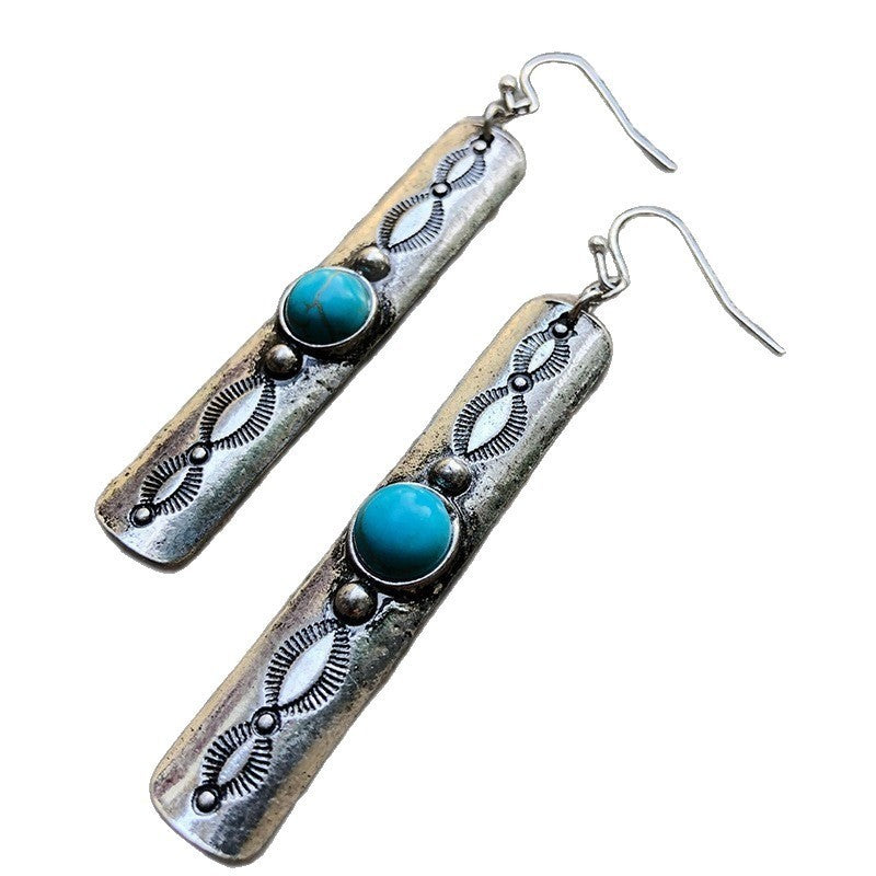 Boho Vintage Turquoise Bar Dangle Earrings