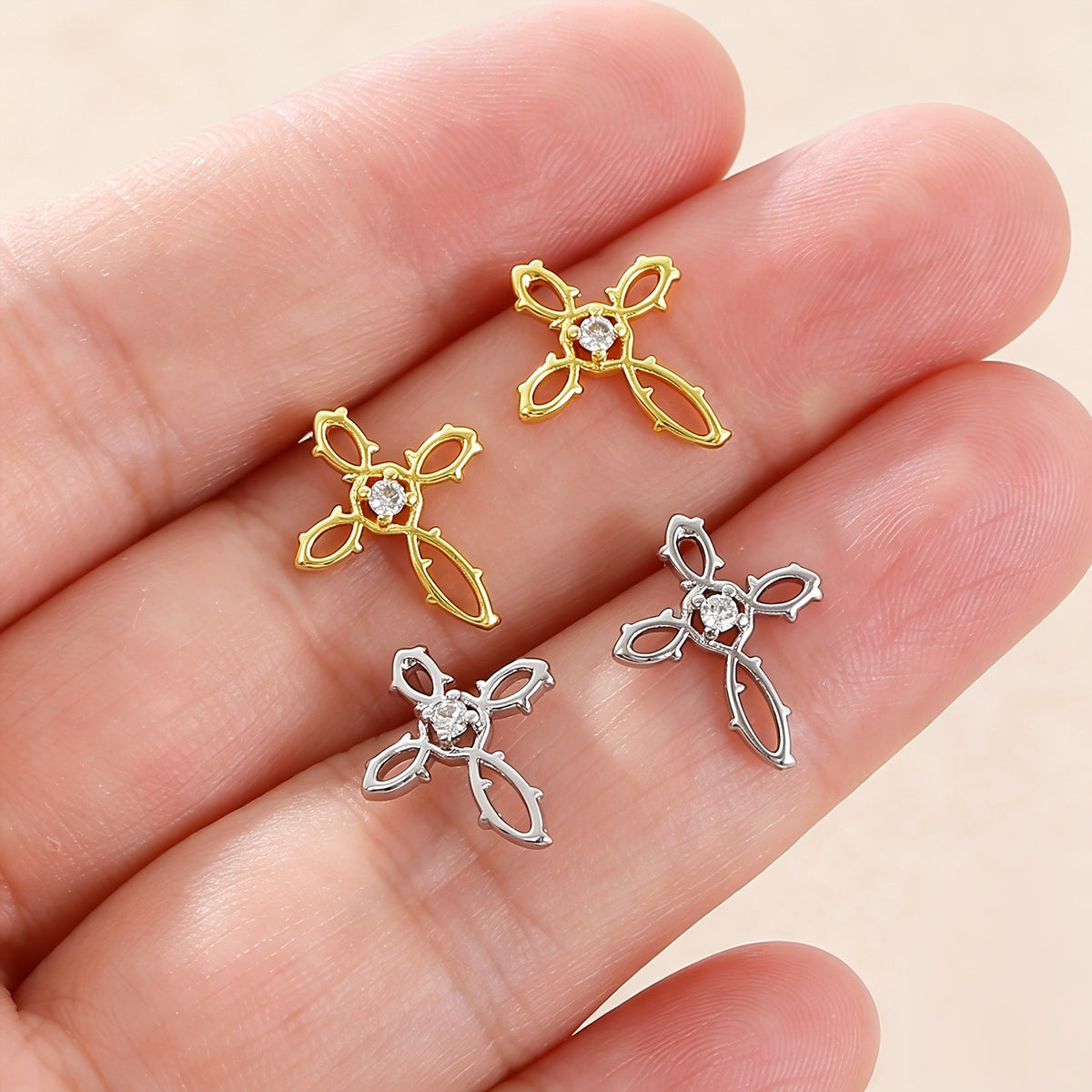 18k Gothic Thorn Cross Stud Earrings