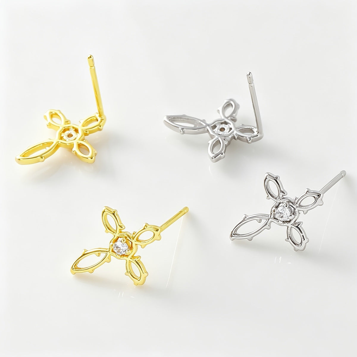 18k Gothic Thorn Cross Stud Earrings