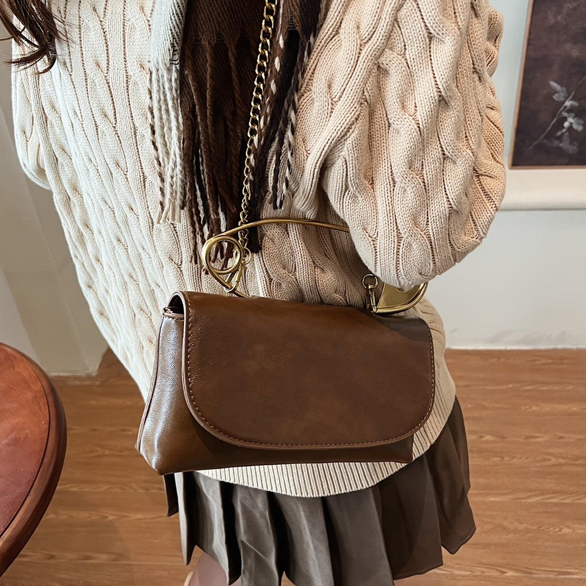 Chic Burgundy Safety Pin Crossbody Bag