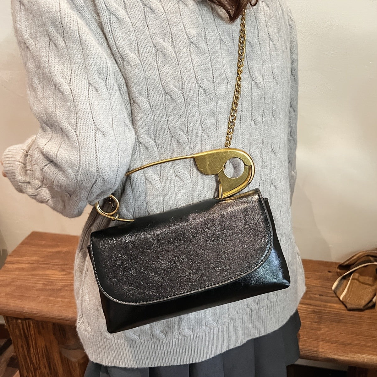 Chic Burgundy Safety Pin Crossbody Bag