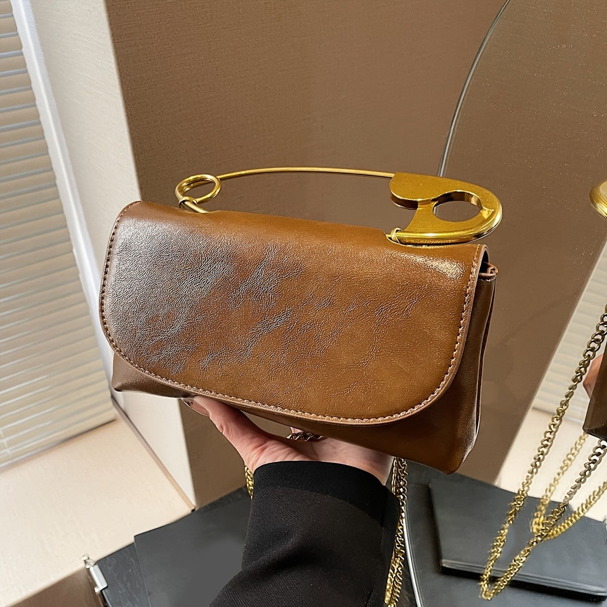 Chic Burgundy Safety Pin Crossbody Bag
