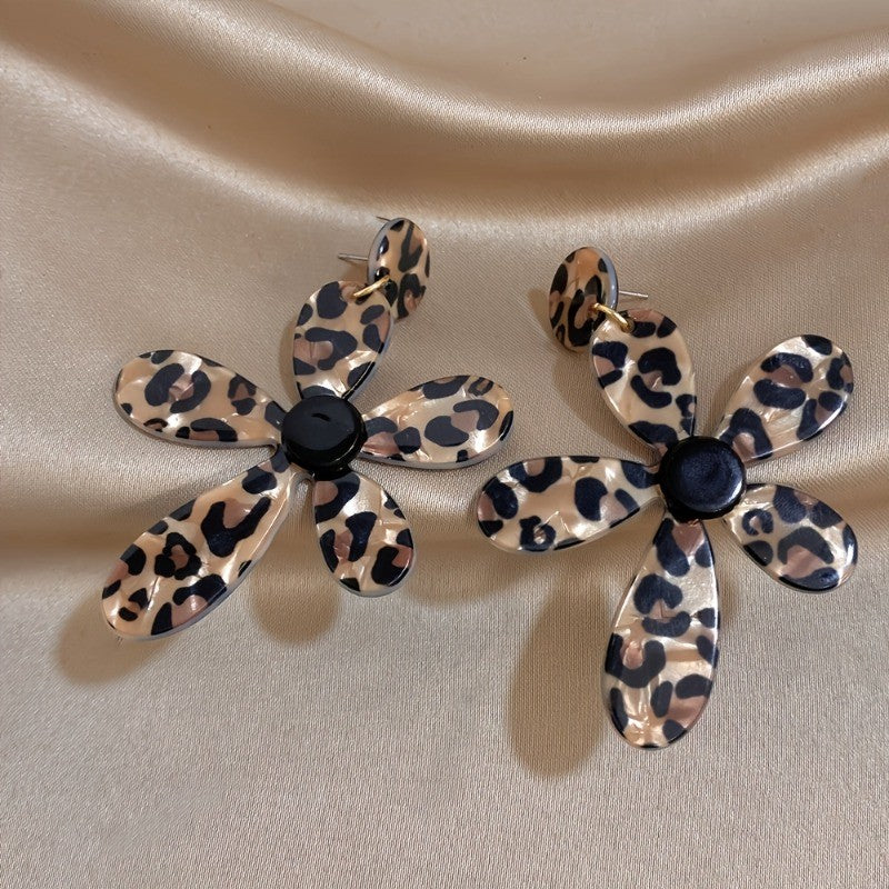 Vintage Leopard Print Flower Drop Earrings
