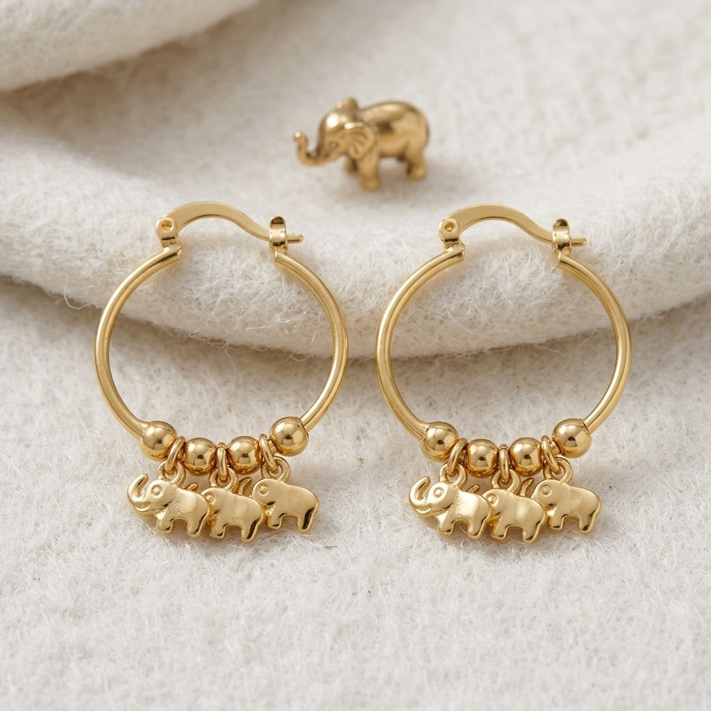 14k Dainty Elephant Huggie Hoop Earrings