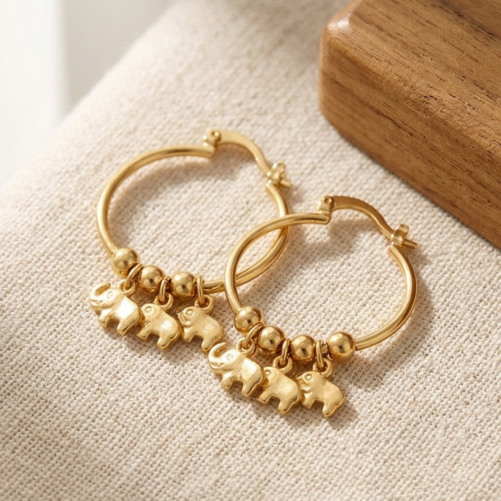 14k Dainty Elephant Huggie Hoop Earrings
