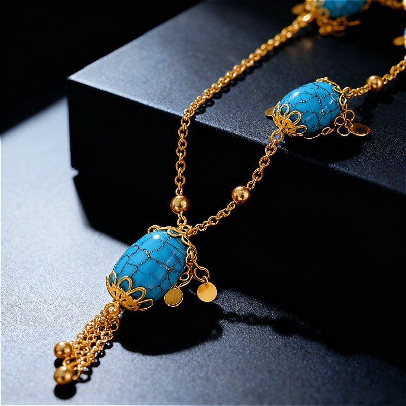 Boho Vintage Faux Turquoise Long Necklace