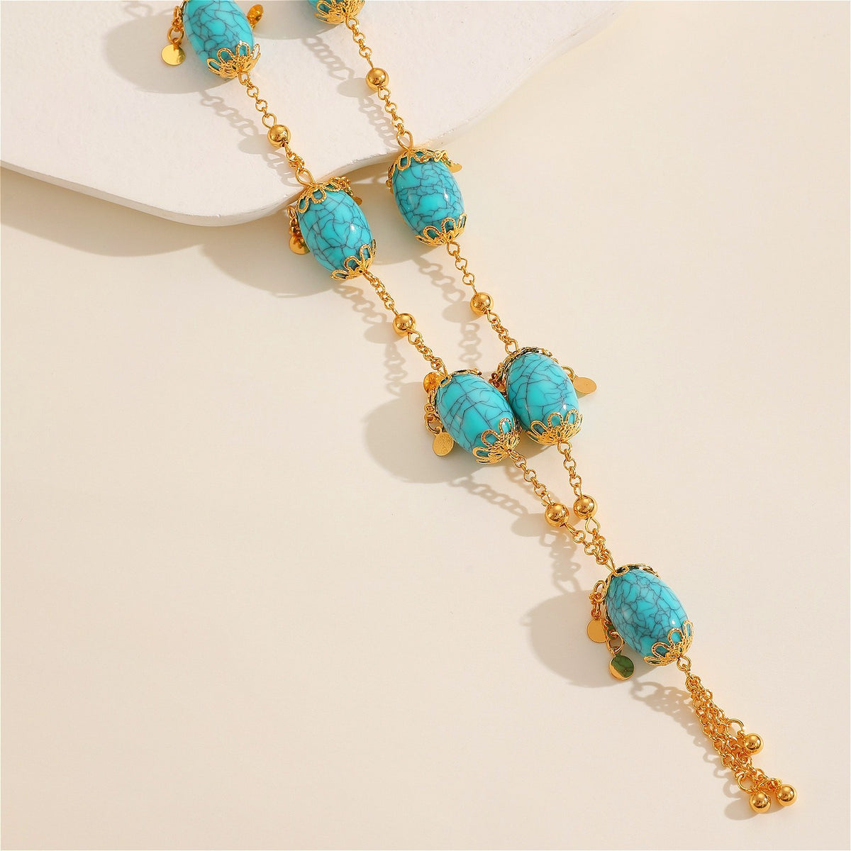 Boho Vintage Faux Turquoise Long Necklace