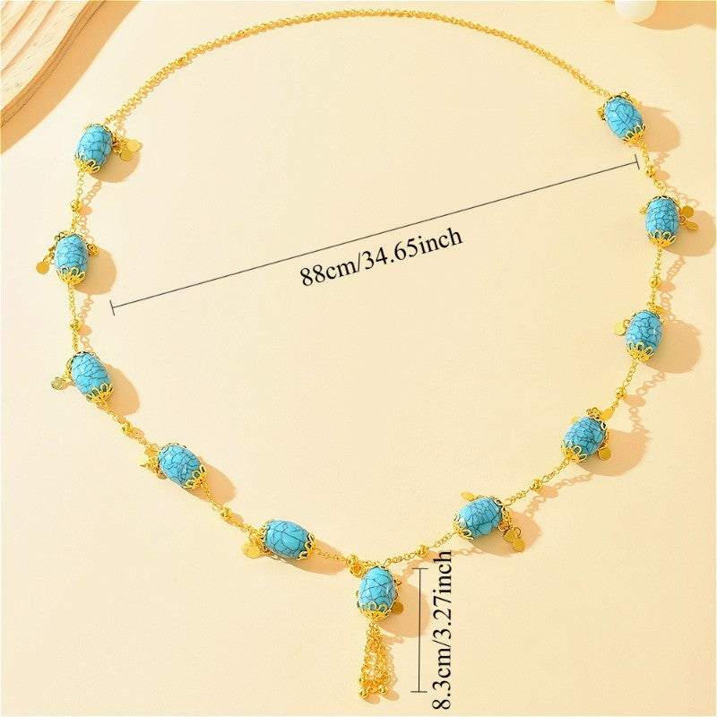 Boho Vintage Faux Turquoise Long Necklace
