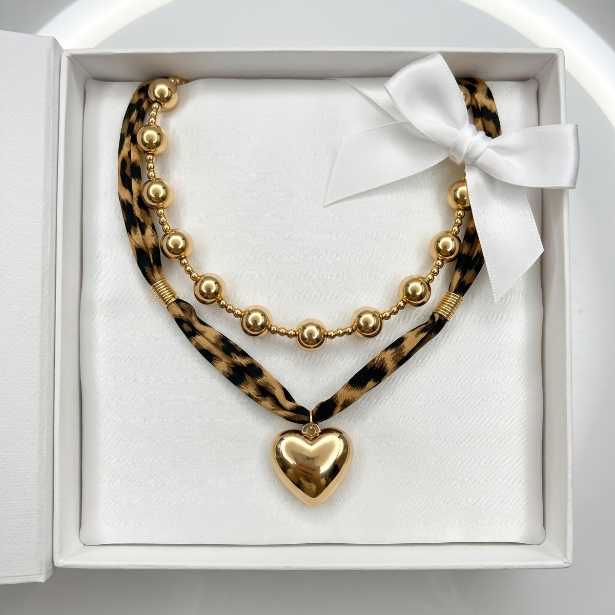 Leopard Print Heart Layered Necklace