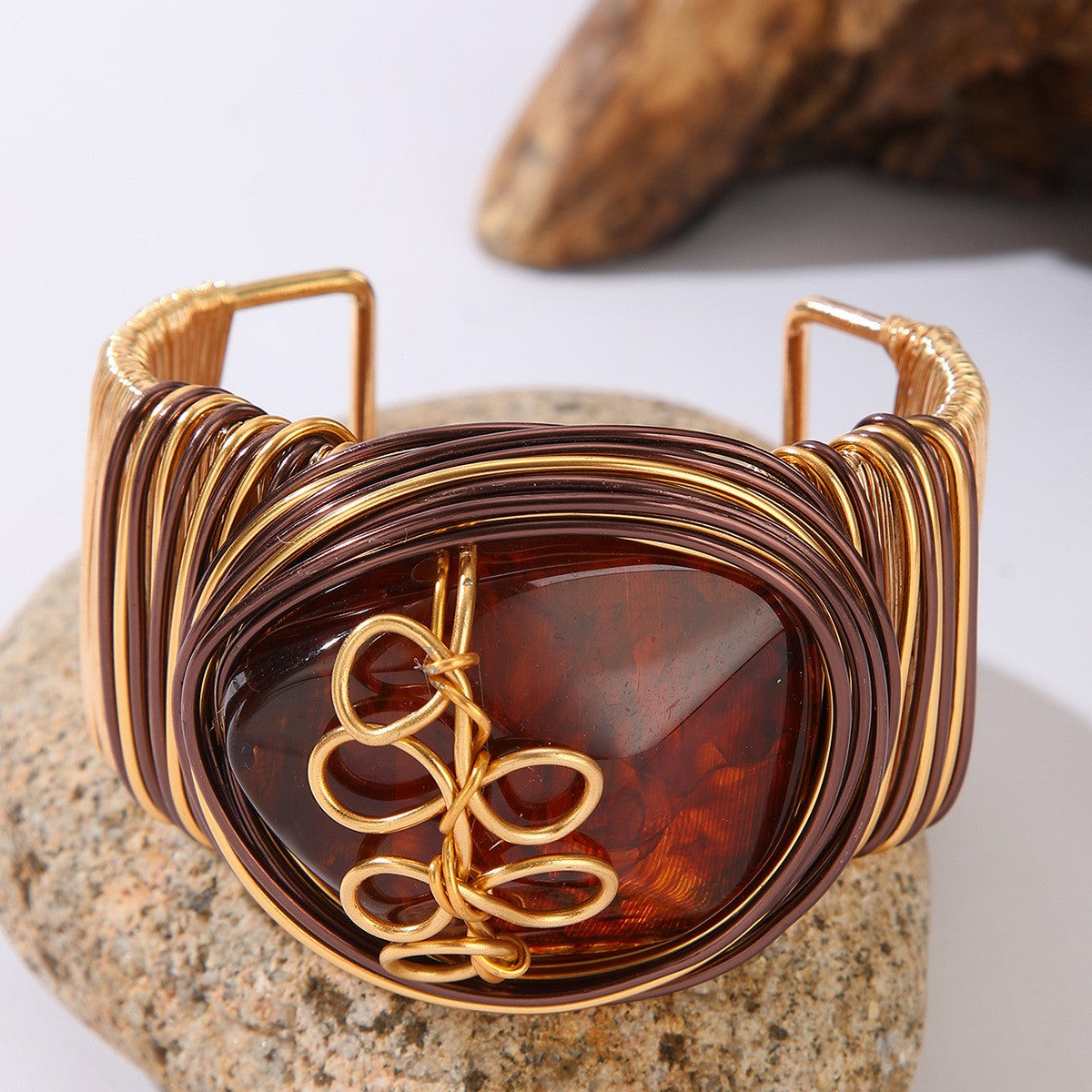 Boho Teal Resin Chain Cuff Bracelet