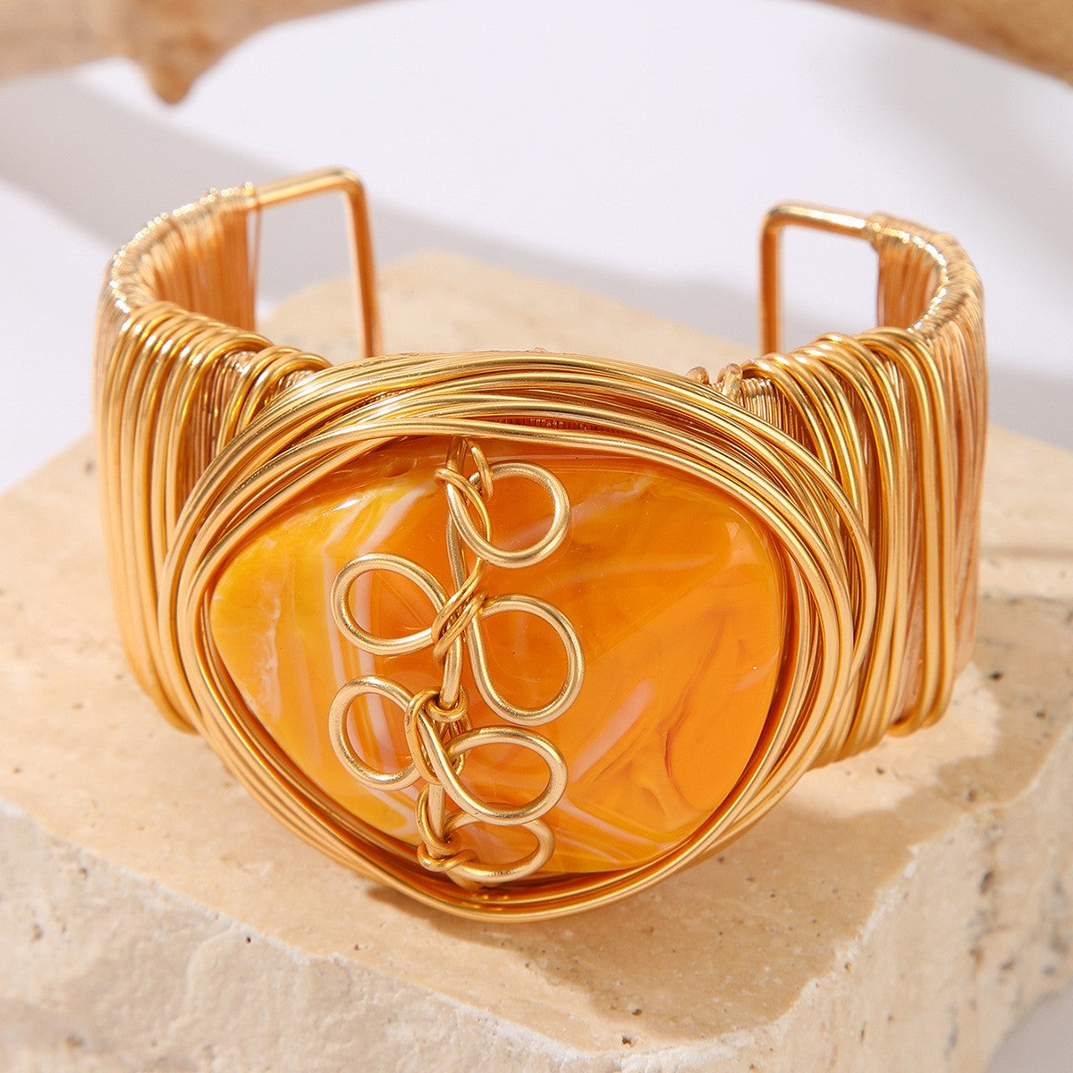 Boho Teal Resin Chain Cuff Bracelet