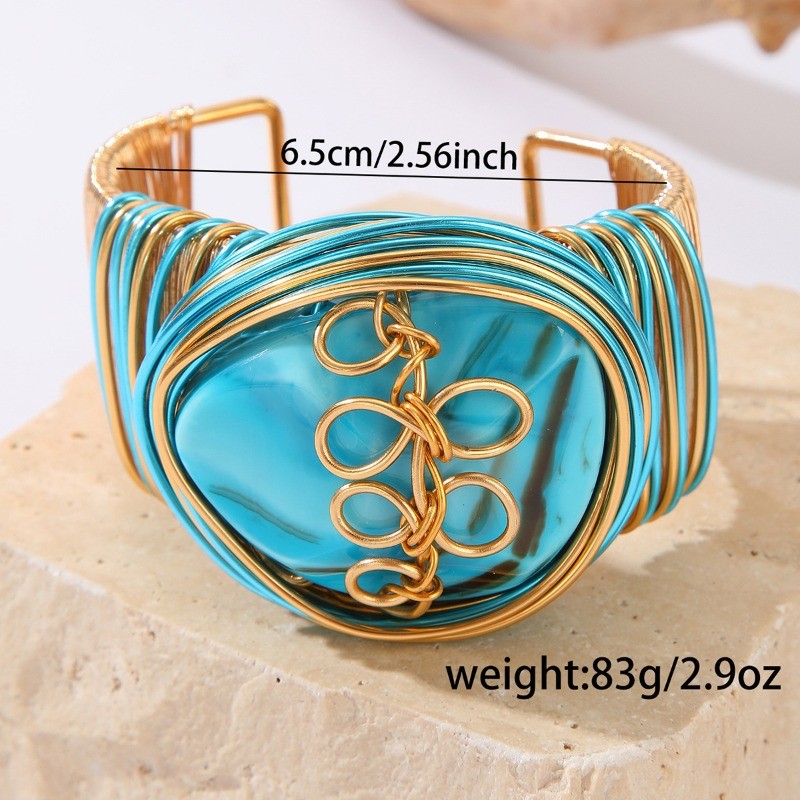Boho Teal Resin Chain Cuff Bracelet