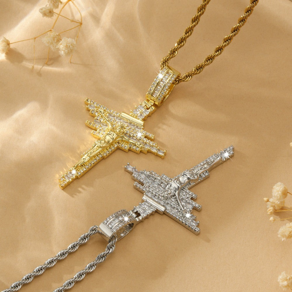 14k Classy Zircon Cross Necklace