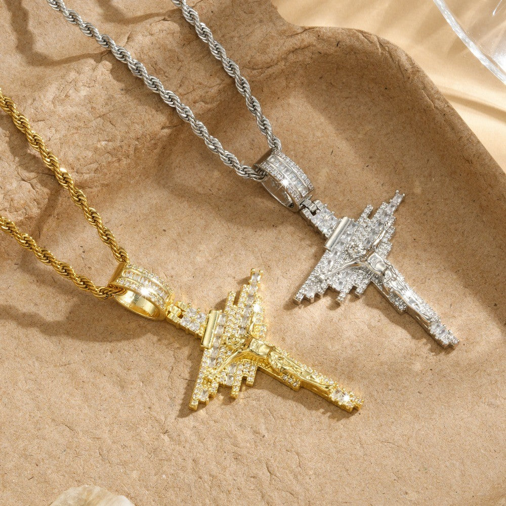 14k Classy Zircon Cross Necklace