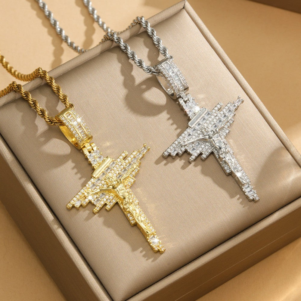 14k Classy Zircon Cross Necklace