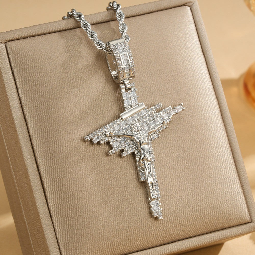 14k Classy Zircon Cross Necklace