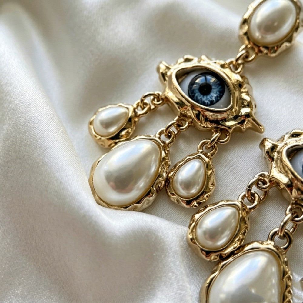 Vintage Evil Eye Shell Drop Earrings