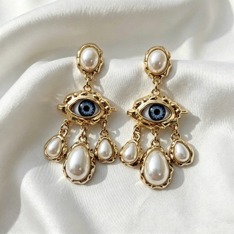 Vintage Evil Eye Shell Drop Earrings
