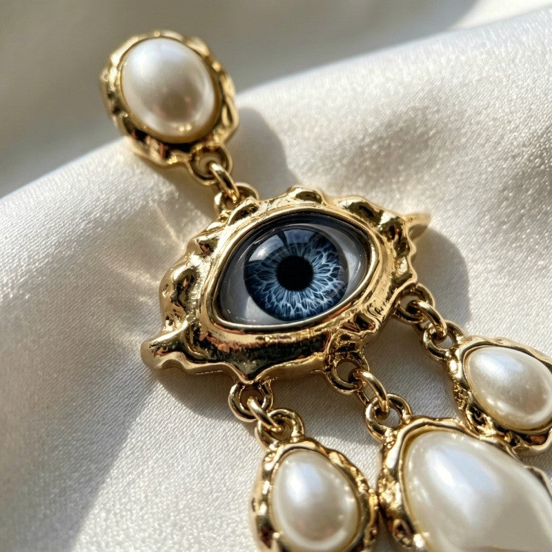 Vintage Evil Eye Shell Drop Earrings