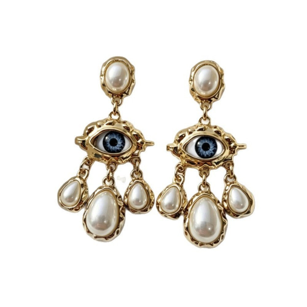 Vintage Evil Eye Shell Drop Earrings