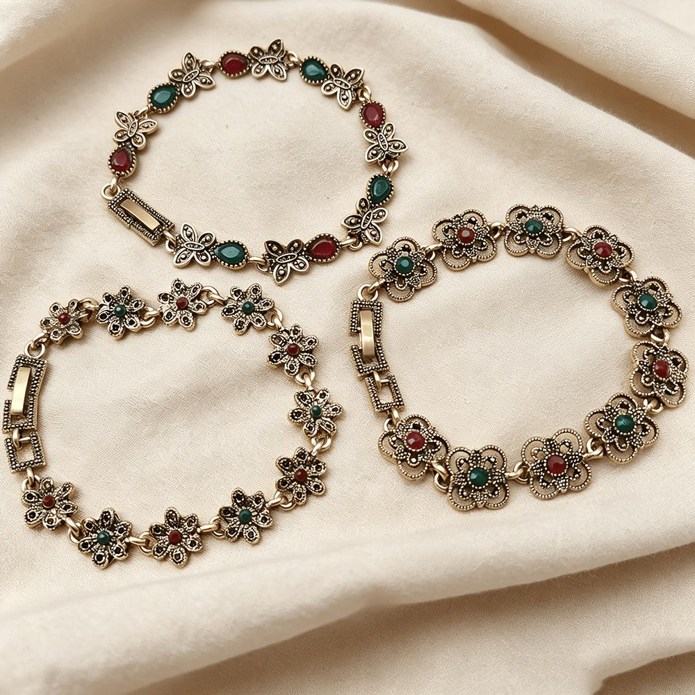 Vintage Boho Floral Bracelet Set