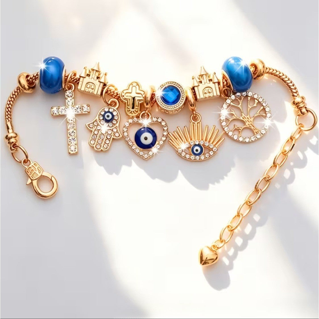 14k Boho Evil Eye Charm Bracelet