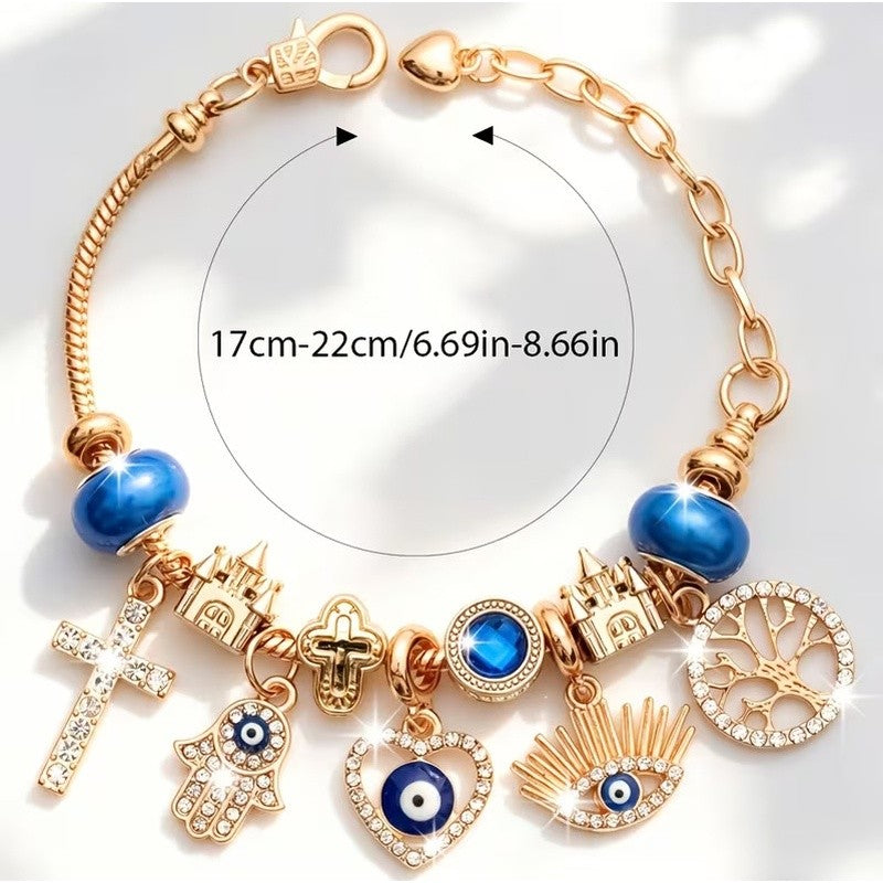 14k Boho Evil Eye Charm Bracelet