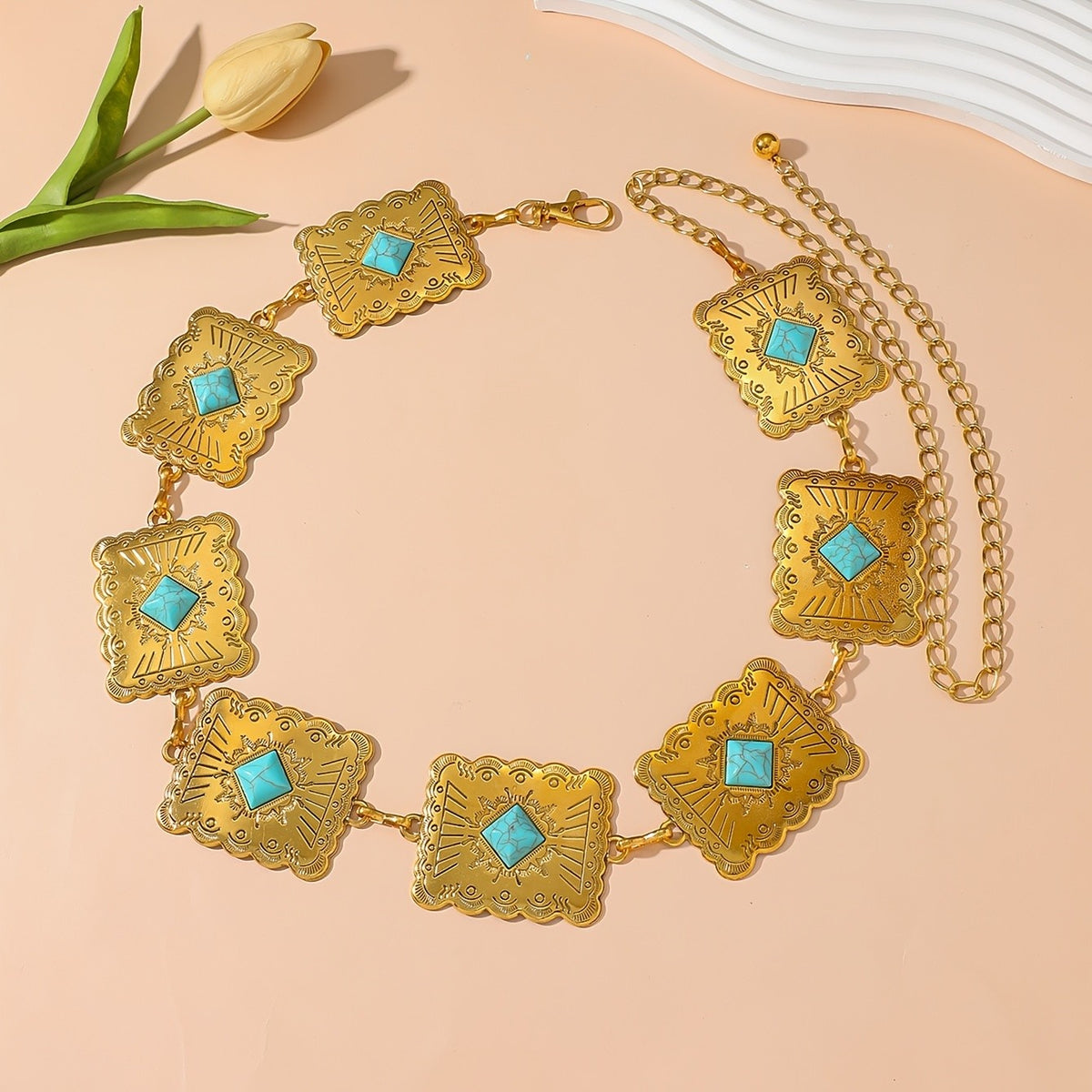 Boho Vintage Carved Turquoise Waist Chain