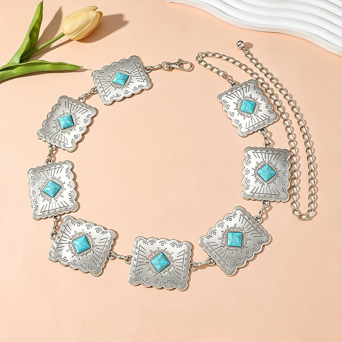 Boho Vintage Carved Turquoise Waist Chain
