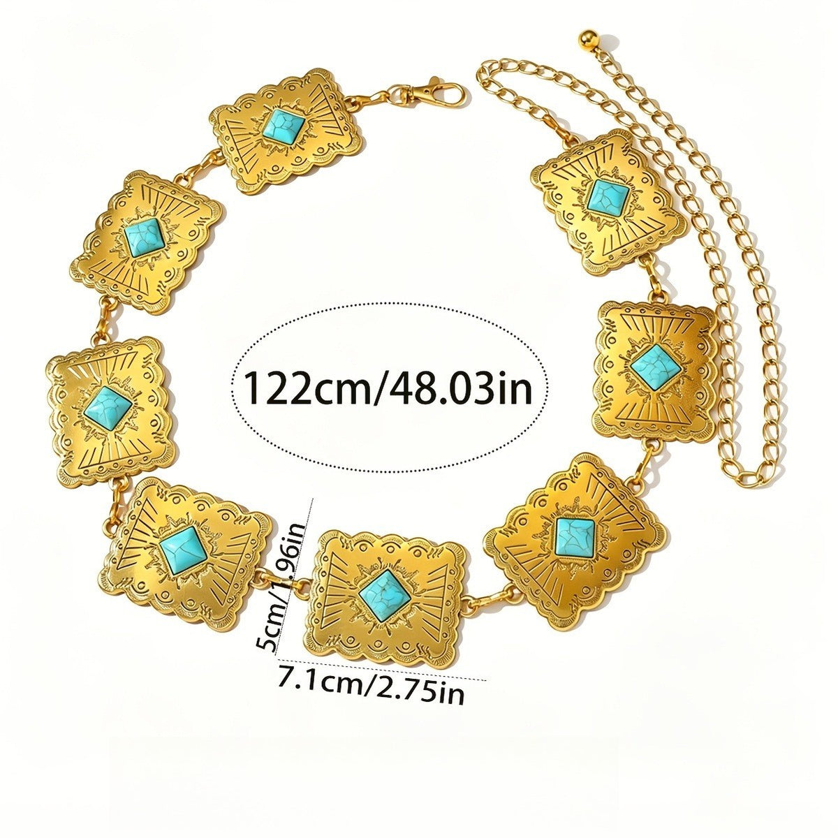 Boho Vintage Carved Turquoise Waist Chain
