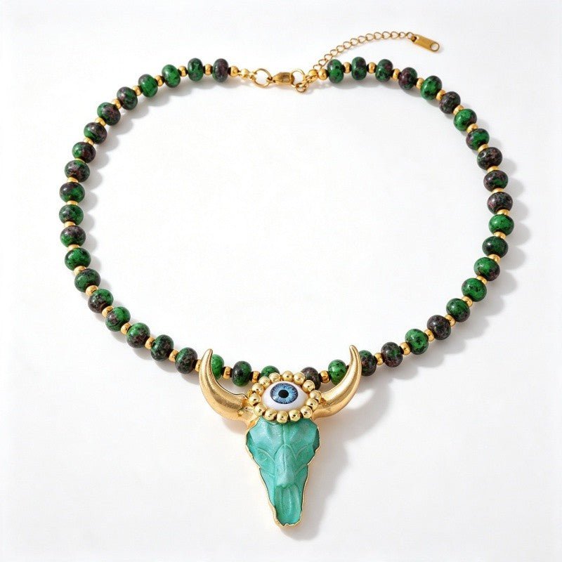 Boho Triple Bull Skull Bead Necklace