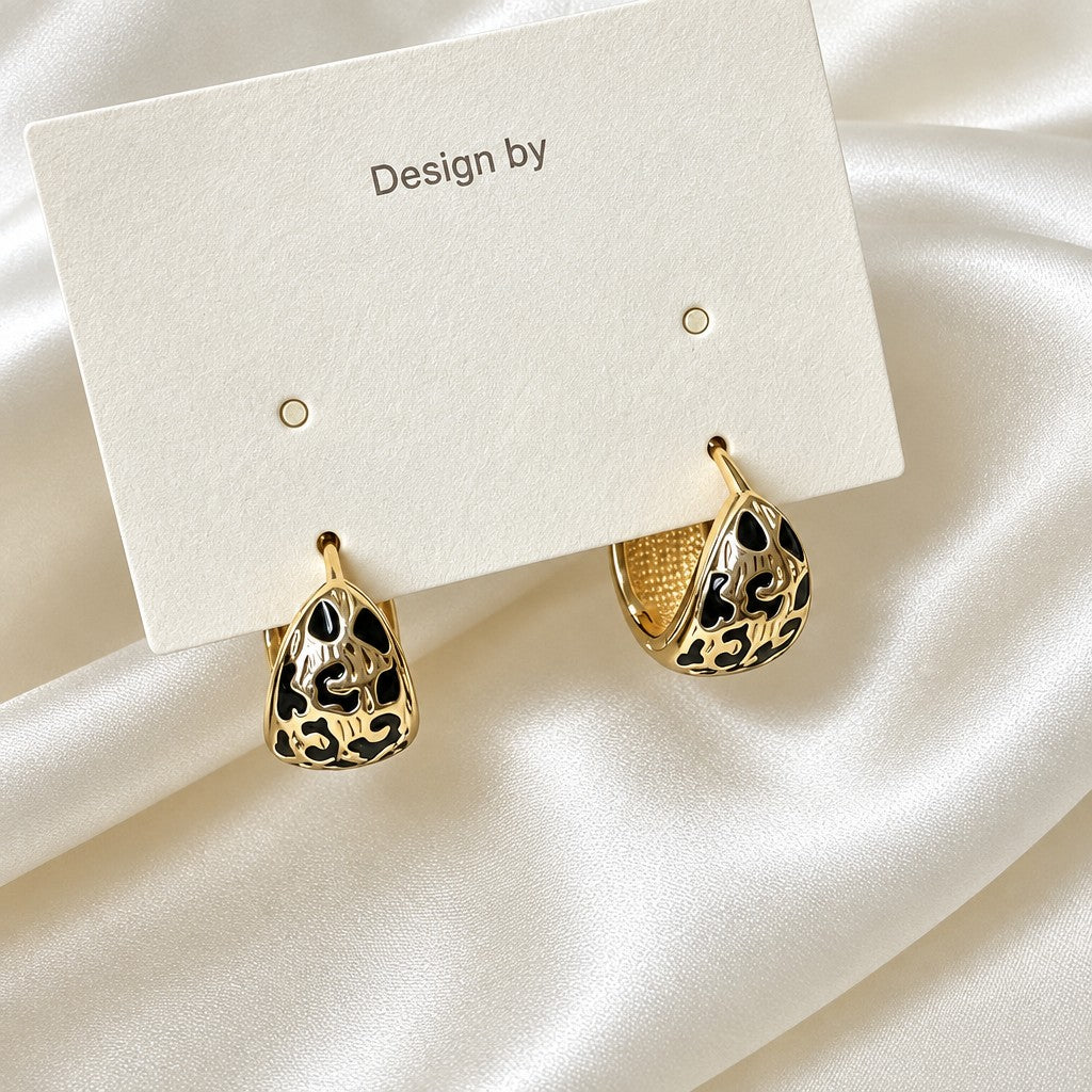 18k Vintage Leopard Print Huggie Earrings